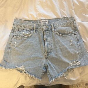 Agolde Distressed Light Blue Jean Shorts